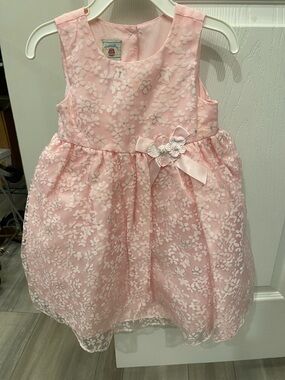 marmellata Pink Floral Lace Dress with Bow Accent